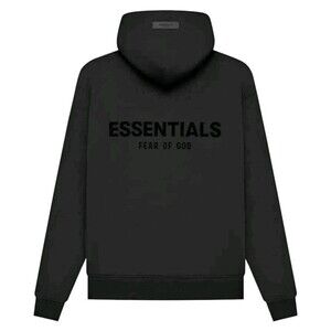 Fear of God Essentials Black Pullover Hoodie Cotton Polyester Long Sleeve L